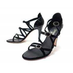 NEUF CHAUSSURES CHANEL SANDALES A TALONS G32406 40.5 EN VELOURS NOIR SHOES 890€