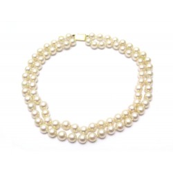 NEUF COLLIER DE 82 PERLES DE CULTURE 8MM DOUBLE RANG OR JAUNE 18K PEARL NECKLACE