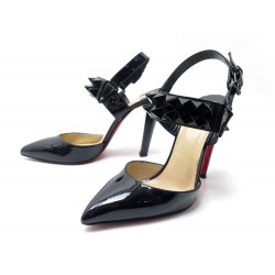 CHAUSSURES CHRISTIAN LOUBOUTIN ESCARPINS SLINGBACK SPIKE 39 CUIR VERNI NOIR 395€