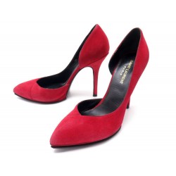 CHAUSSURES SAINT LAURENT JANIS 416523 38.5 ESCARPINS DAIM ROUGE PUMP SHOES 725€