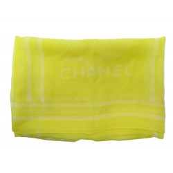 NEUF ETOLE FOULARD CHANEL 69 X 180 CM EN MOUSSELINE DE SOIE JAUNE SCARF 620€