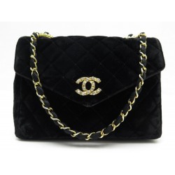 SAC A MAIN CHANEL LOGO CC STRASS BANDOULIERE EN VELOURS MATELASSE PURSE 3800€