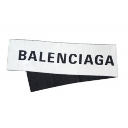 NEUF ECHARPE BALENCIAGA LOGO JACQUARD 512732 LAINE NOIR & GRIS WOOL SCARF 495€