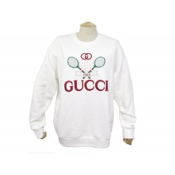 NEUF PULL GUCCI SWEAT SHIRT RAQUETTES 469250 M 48 EN COTON BLANC SWEATER 890€