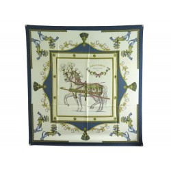 VINTAGE FOULARD HERMES HARNAIS FRANCAIS HUGO GRYGKAR SOIE BLEU SILK SCARF 375€