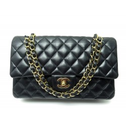 SAC A MAIN CHANEL TIMELESS CLASSIQUE CUIR MATELASSE NOIR & DORE 