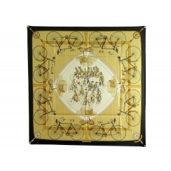 VINTAGE FOULARD HERMES LES BECANES PAR HUGO GRYGKAR SOIE JAUNE SILK SCARF 375€