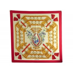 VINTAGE FOULARD HERMES AUX CHAMPS PAR CATY LATHAM EN SOIE ROUGE SILK SCARF 375€