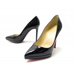 NEUF CHAUSSURES CHRISTIAN LOUBOUTIN PIGALLE PLATO 120 38.5 CUIR VERNIS NOIR 675€