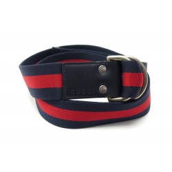 NEUF CEINTURE GUCCI TOILE WEB 451136 100 CM EN NYLON BLEU MARINE ROUGE BELT 295€