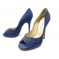 NEUF CHAUSSURES JIMMY CHOO 40 ESCARPINS DAIM BLEU CLOUTE STUDDED PUMP SHOES 525€