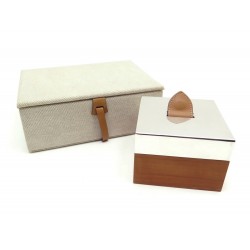 LOT DE 2 BOITES HERMES EN BOIS ACIER PM + TOILE BEIGE GM WOOD & CANVAS BOXES