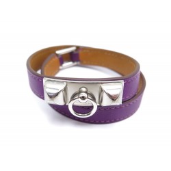 NEUF BRACELET HERMES RIVALE DOUBLE TOUR 18 CM EN CUIR SWIFT VIOLET + BOITE 480€