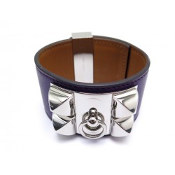 BRACELET HERMES COLLIER CHIEN 18 24 CM CUIR VIOLET PALLADIE + BOITE LEATHER 995€