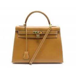 SAC A MAIN HERMES KELLY 33 SELLIER CUIR VACHE GOLD BANDOULIERE SELLIER HAND BAG