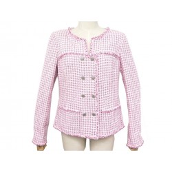 NEUF VESTE CHANEL P47857 L 42 EN TWEED DE COTON ROSE NEW COTTON JACKET 4200€