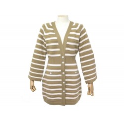 NEUF ROBE PULL CHANEL GILET LONG A RAYURES P51639 M 40 EN CACHEMIRE DRESS 3900€