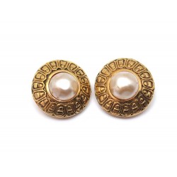 VINTAGE BOUCLES D'OREILLES CHANEL EN PERLES ET METAL DORE + BOITE EARRINGS 590€