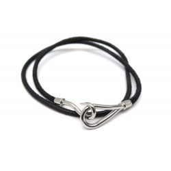 NEUF COLLIER HERMES JUMBO 53 CM OU BRACELET DOUBLE TOUR CUIR NOIR PALLADIE 360€