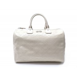 SAC A MAIN SALVATORE FERRAGAMO BOSTON CUIR VERNI MONOGRAMME BLANC