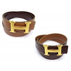 CEINTURE HERMES LIEN REVERSIBLE 32MM BOUCLE H 78 CUIR EPSOM BOX MARRON BELT 640€