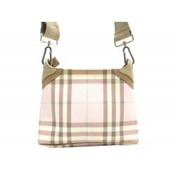 SAC A MAIN BURBERRY MINI TOILE TARTAN ROSE & CUIR CANVAS LEATHER HAND BAG 1150€