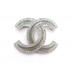 NEUF BROCHE CHANEL LOGO CC STRASS EN METAL ARGENTE NEW SILVER BROOCH 510€