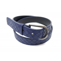 NEUF CEINTURE BOTTEGA VENETA T90 EN CUIR TRESSE BLEU NEW BLUE LEATHER BELT 430€