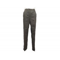 NEUF PANTALON DROIT HERMES 260410DP S 34 EN SATIN DE LIN BRONZE TROUSERS 575€