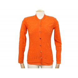 NEUF GILET HERMES CARDIGAN ASTROLOGIE S 34 EN SOIE ET COTON ORANGE VEST 1100€