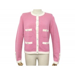 NEUF GILET CHANEL CARDIGAN P45623 BOUTONS CC L 42 CACHEMIRE ROSE PULL VEST 3900€