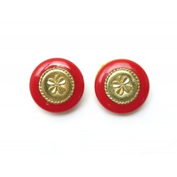 VINTAGE BOUCLES D OREILLE CHANEL TREFLE LAQUE ROUGE ET METAL DORE 