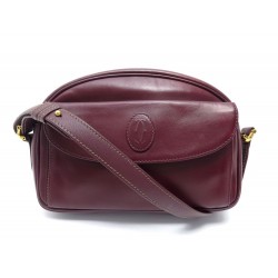 VINTAGE SAC A MAIN MUST DE CARTIER BESACE BANDOULIERE CUIR BORDEAUX PURSE 1440€