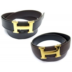 CEINTURE HERMES T80 BOUCLE H LIEN REVERSIBLE 32 MM CUIR BOX ET EPSOM MARRON 640€