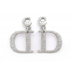 BOUCLES D'OREILLES DIOR LOGO CD DM METAL ARGENTE ET STRASS + BOITE EARRINGS 390€