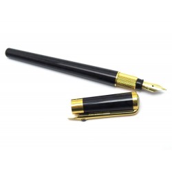 STYLO PLUME CHAUMET CABOCHON A CARTOUCHE EN LAQUE NOIR ET PLAQUE OR FOUNTAIN PEN