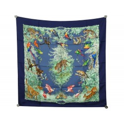 NEUF FOULARD HERMES EQUATEUR PAR ROBERT DALLET EN SOIE BLEU NEW SILK SCARF 375€