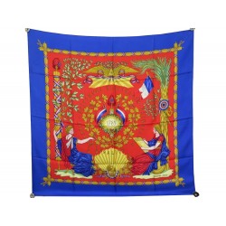 FOULARD HERMES 1789 SOIE BLEU 