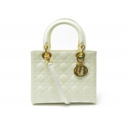  SAC A MAIN DIOR LADY DIOR PM BANDOULIERE CUIR VERNI BLANC 