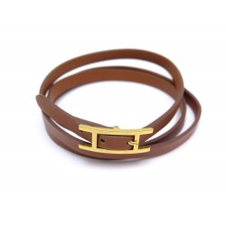 BRACELET HERMES HAPI 3 TRIPLE TOUR T19 EN CUIR VEAU SWIFT MARRON BROWN 295€