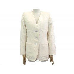 VESTE YVES SAINT LAURENT RIVE GAUCHE T 38 M EN SOIE ET LIN BEIGE JACKET 1890€