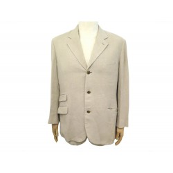 VESTE D'ETE HERMES G9105 T 52 L EN LIN BEIGE 3 BOUTONS LINEN JACKET 2550€