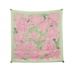 FOULARD HERMES LES PIVOINES PAR CHRISTIANE VAUZELLES SOIE VERT SILK SCARF 375€