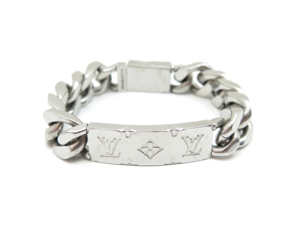 Auth Louis Vuitton Monogram Chain Bracelet Silver Metal M62486