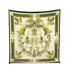 FOULARD HERMES PANACHE FANTAISIE PAR HUGO GRYGKAR EN SOIE JAUNE SILK SCARF 375€