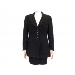 TAILLEUR CHANEL VESTE ET JUPE LOGO CC T42 L EN TWEED NOIR SKIRT TAILOR 6500€