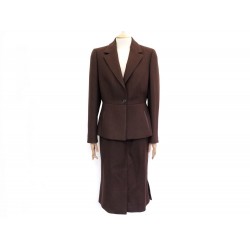 NEUF TAILLEUR PRADA VESTE ET JUPE 46 IT 40 FR EN LAINE MARRON NEW WOOL TAILOR