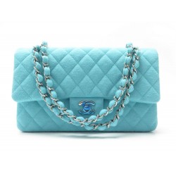 NEUF SAC A MAIN CHANEL TIMELESS MM EN JERSEY BLEU 