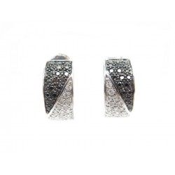 BOUCLE OREILLE DEMI CREOLE OR BLANC DIAMANTS BLANCS ET NOIR 