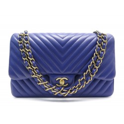 NEUF SAC CHANEL TIMELESS JUMBO CUIR BLEU CHEVRONS 